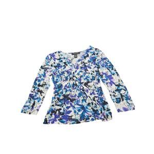 Cable & Gauge Petites Small Blue Purple Floral Cross Front Ruched Top Y2k